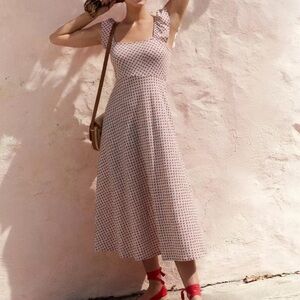 Boden Frill Detail Jersey Midi Dress Vermillion Bloom Bud